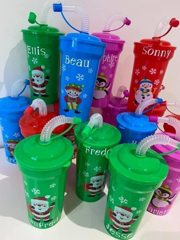 Pack of 4 Christmas Cup with Bendy Straw