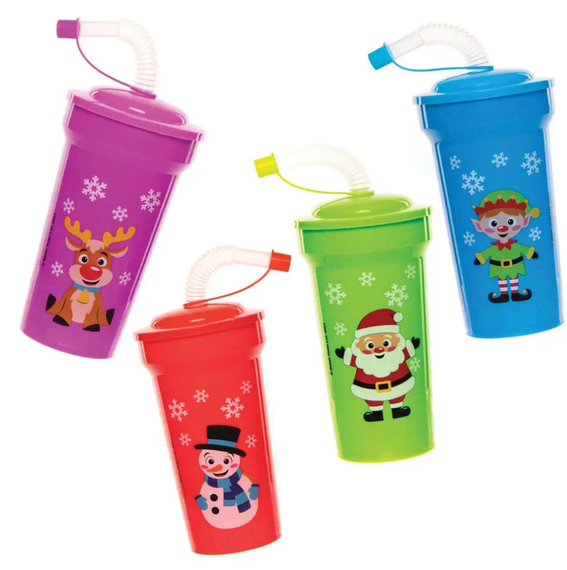 Pack of 4 Christmas Cup with Bendy Straw