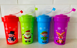 Pack of 4 Christmas Cup with Bendy Straw