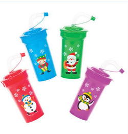 Pack of 4 Christmas Cup with Bendy Straw